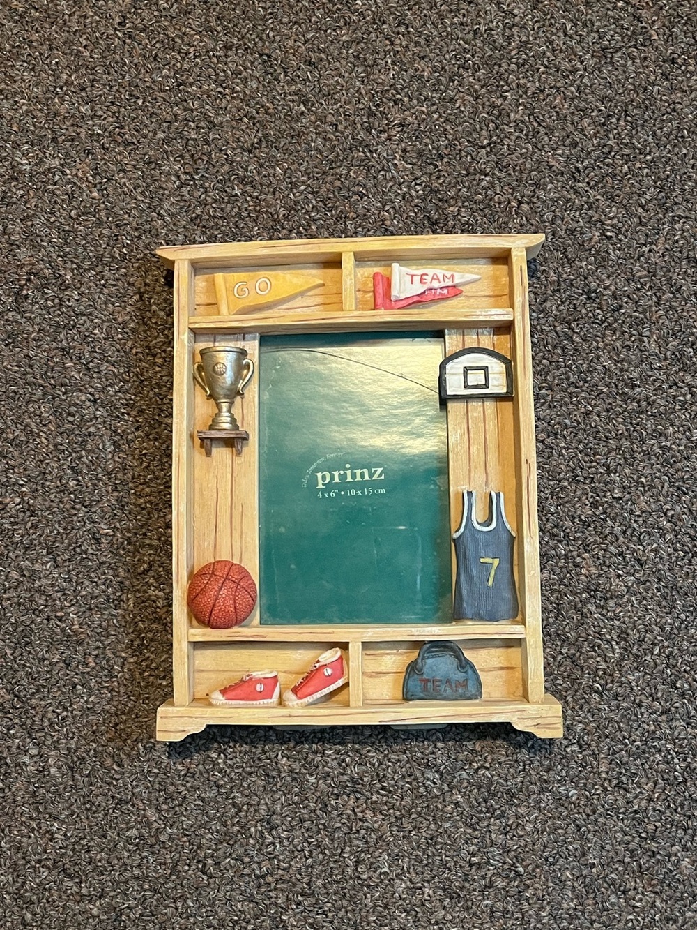 Prinz Sports Themed Wooden Picture Frame with Green Mat- 4x6” picture